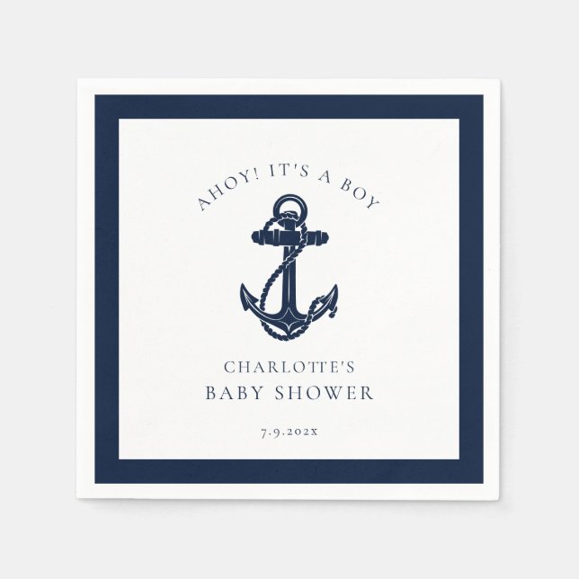 Nautical Anchor Coastal Boy Baby Shower Paper Napkin (Front)