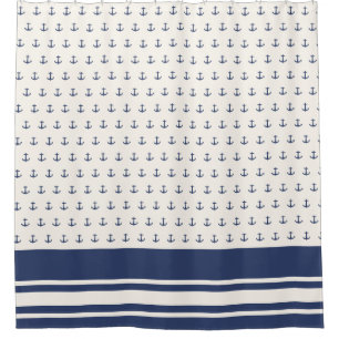 Nautical Anchor Coastal Stripes Navy Blue Cream