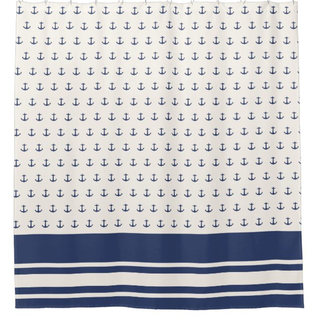 Nautical Anchor Coastal Stripes Navy Blue Cream (Front)