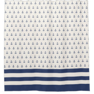 Nautical Anchor Coastal Stripes Navy Blue Cream