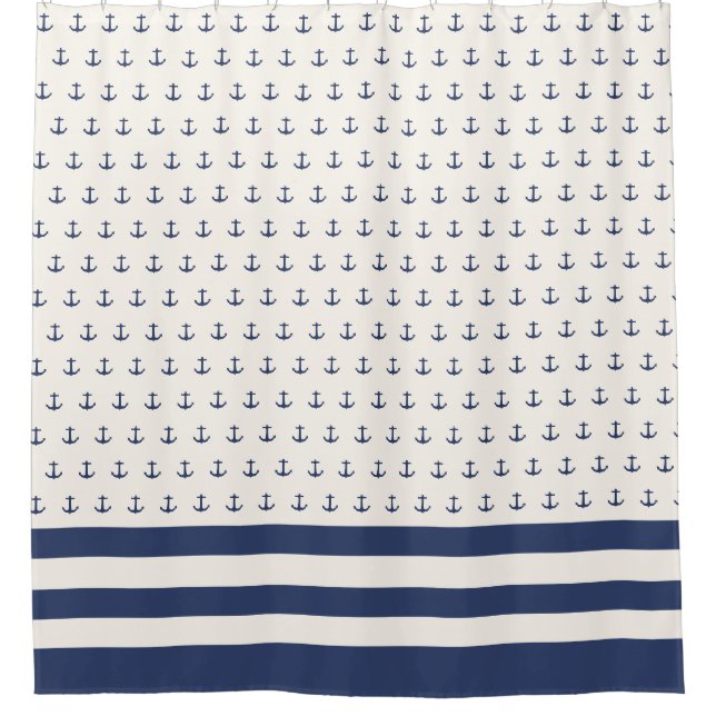 Nautical Anchor Coastal Stripes Navy Blue Cream (Front)