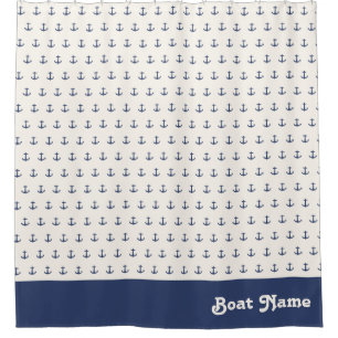 Nautical Anchor Coastal Stripes Navy Blue Cream