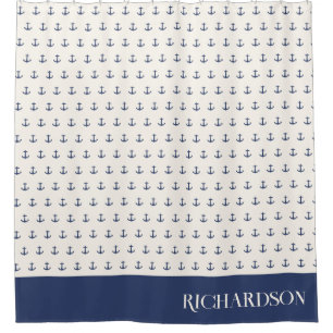 Nautical Anchor Coastal Stripes Navy Blue Cream