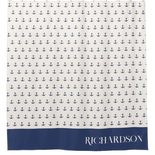 Nautical Anchor Coastal Stripes Navy Blue Cream (Front)