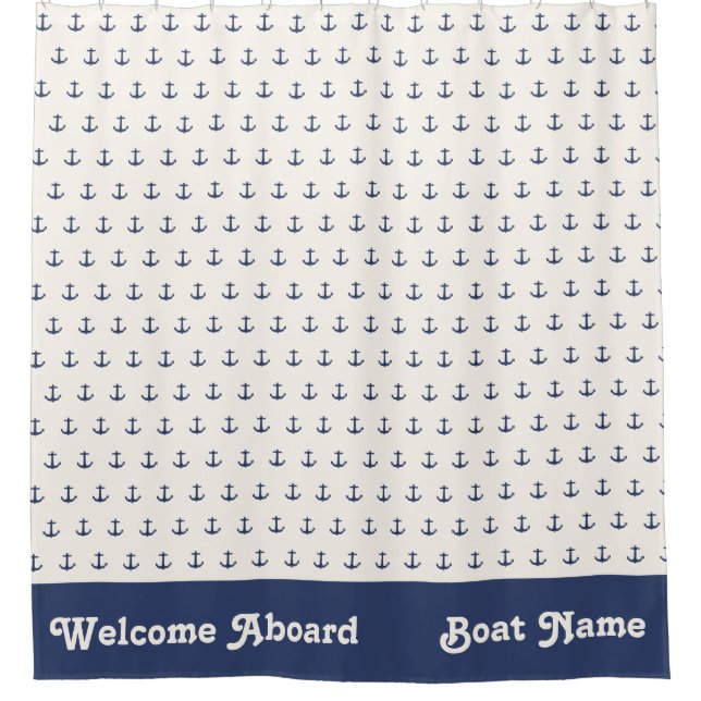 Nautical Anchor Coastal Stripes Navy Blue Cream (Front)