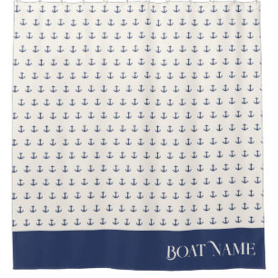 Nautical Anchor Coastal Stripes Navy Blue Cream