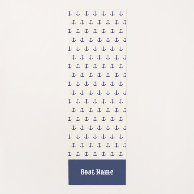 Nautical Anchor Coastal Stripes Navy Blue Cream Yoga Mat (Front)