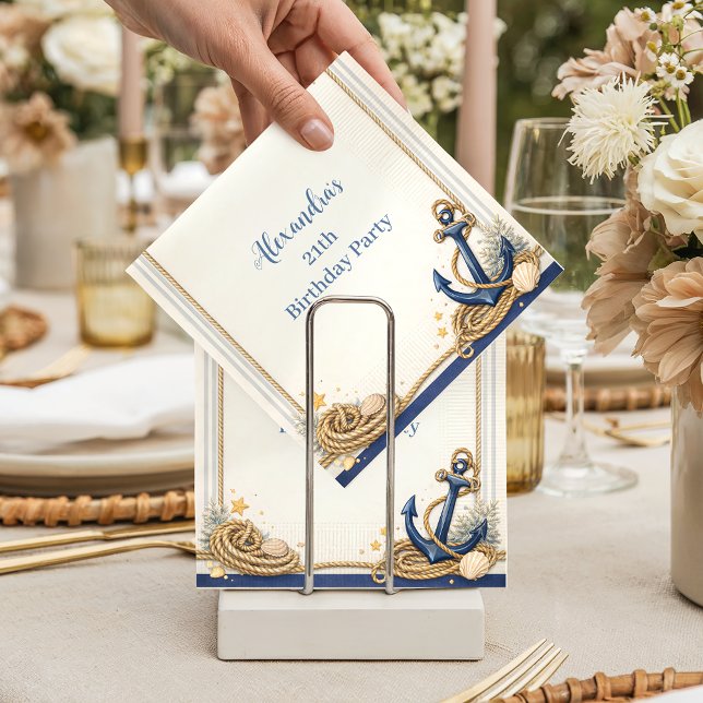 Nautical Anchor Compass Birthday Napkin (Creator Uploaded)