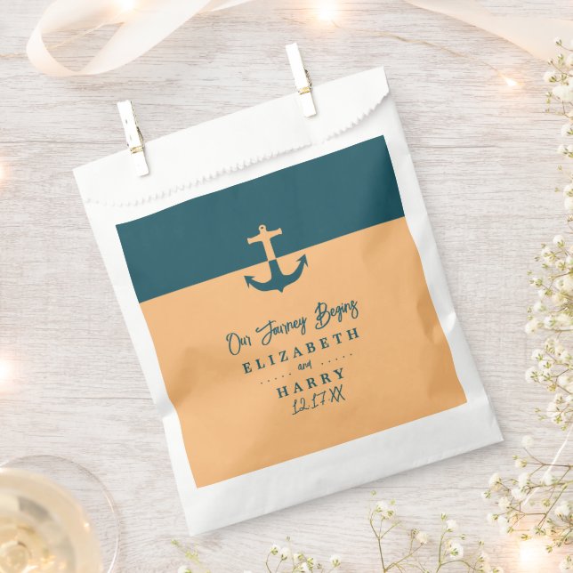Nautical Anchor - Coral Blue - Beach Wedding Favour Bag (Clipped)