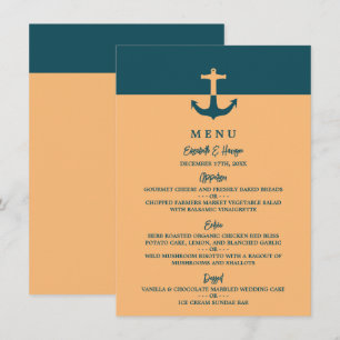 Nautical Anchor - Coral Blue - Beach Wedding Menu