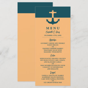 Nautical Anchor - Coral Blue - Beach Wedding Menu