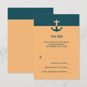 Nautical Anchor - Coral Blue - Beach Wedding RSVP Card