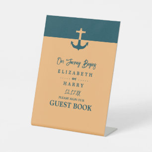 Nautical Anchor - Coral Blue - Wedding Pedestal Sign