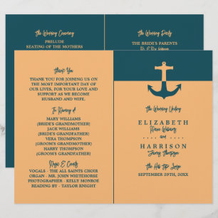 Nautical Anchor - Coral Blue - Wedding Programme