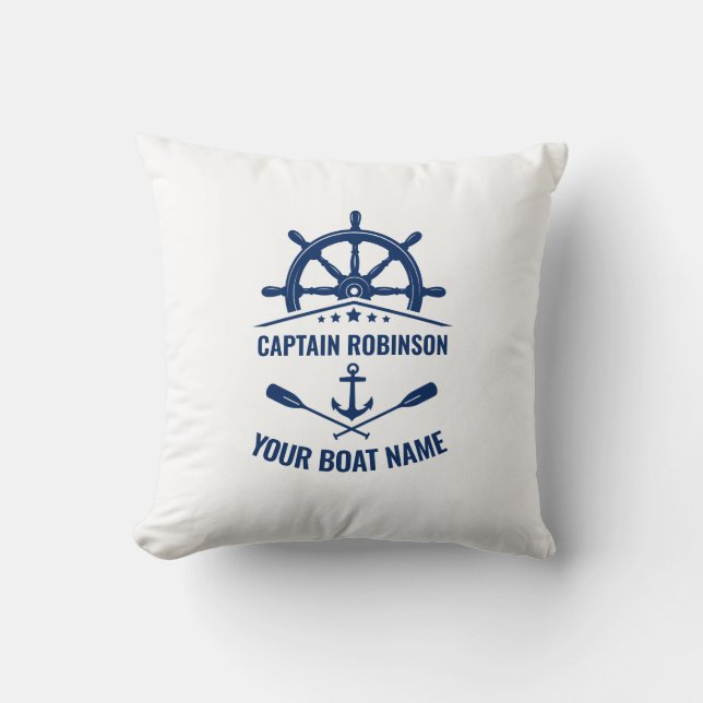 Nautical Anchor Crossed Oars & Ships Wheel White Throw Pillow (Front)