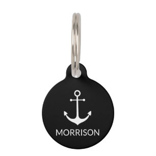 Nautical Anchor Custom black white dog Name info Pet Tag