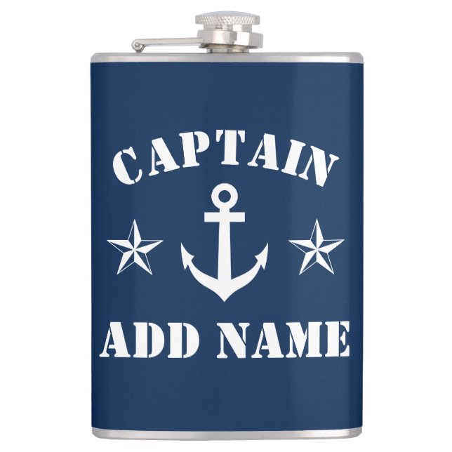 Nautical anchor custom boat captain name drink fla hip flask (Front)