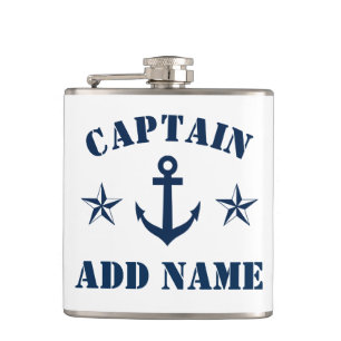 Nautical anchor custom boat captain name drink hip flask