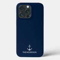 Nautical anchor Custom Boat Name navy blue white