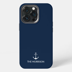 Nautical anchor Custom Boat Name navy blue white iPhone 13 Pro Case