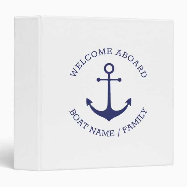 Nautical anchor custom Boat name Welcome Aboard  Binder (Front/Spine)