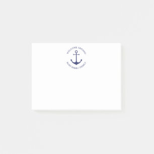 Nautical anchor Custom Boat name Welcome Aboard  Post-it Notes