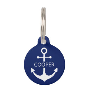 Nautical anchor custom contact info navy blue pet tag