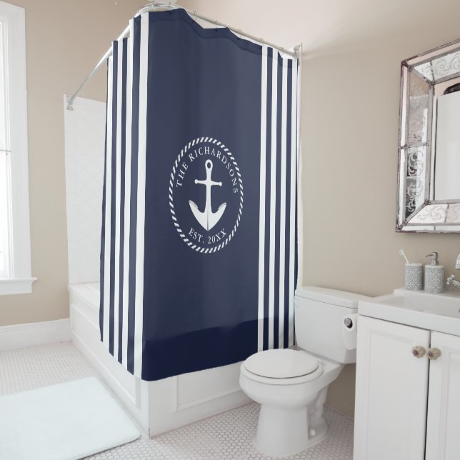 Nautical Anchor Custom Family Name Navy Blue White (In Situ)