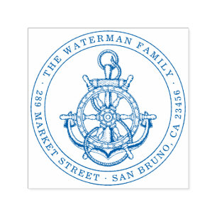 Nautical Anchor Custom Family Name & Return Addres Self-inking Stamp