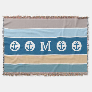 Nautical Anchor custom monogram throw blanket