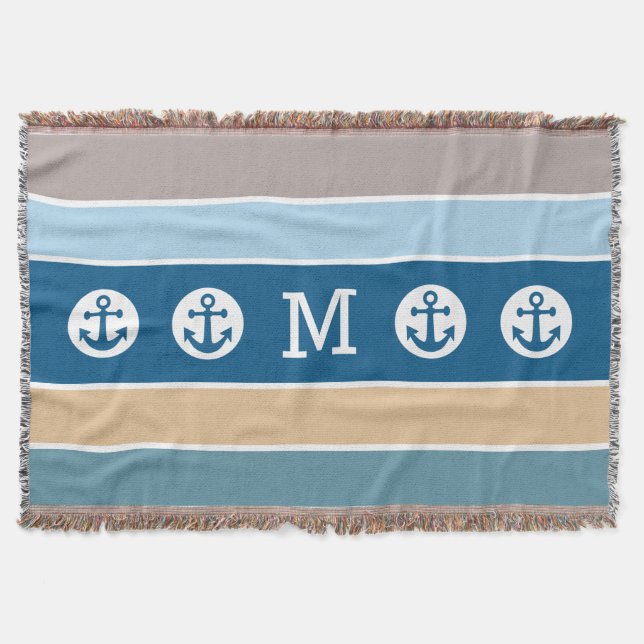 Nautical Anchor custom monogram throw blanket (Front)