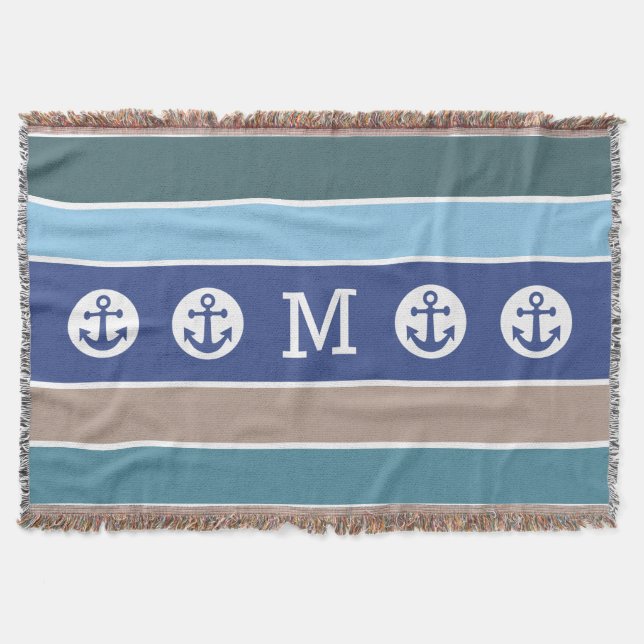 Nautical Anchor custom monogram throw blanket (Front)