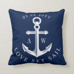 Nautical Anchor Custom Monograms Navy Throw Pillow<br><div class="desc">Nautical style toss pillow featuring your custom monograms of the bride and groom or possibly a first and last name monogram.</div>