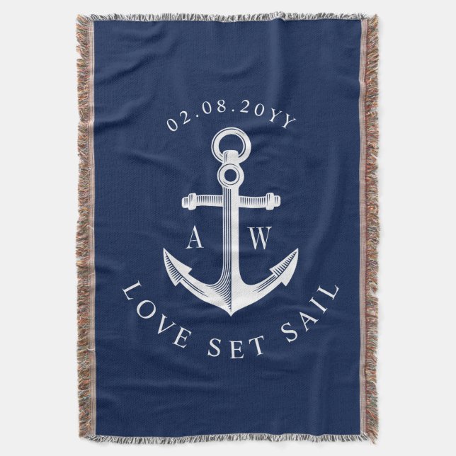 Nautical Anchor Custom Navy Throw Blanket (Front Vertical)