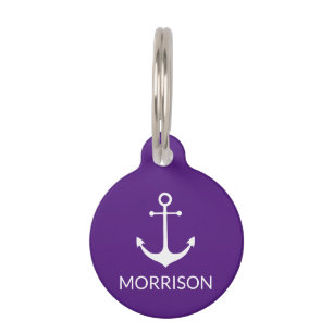 Nautical Anchor Custom purple white dog Name info Pet Tag