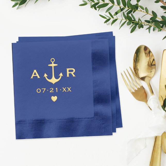 Nautical Anchor Custom Wedding Initials Foil Napkins (Creator Uploaded)