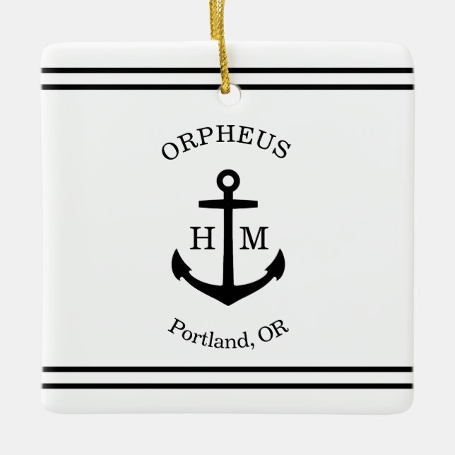 Nautical Anchor Custom (white & black) Ceramic Ornament (Front)