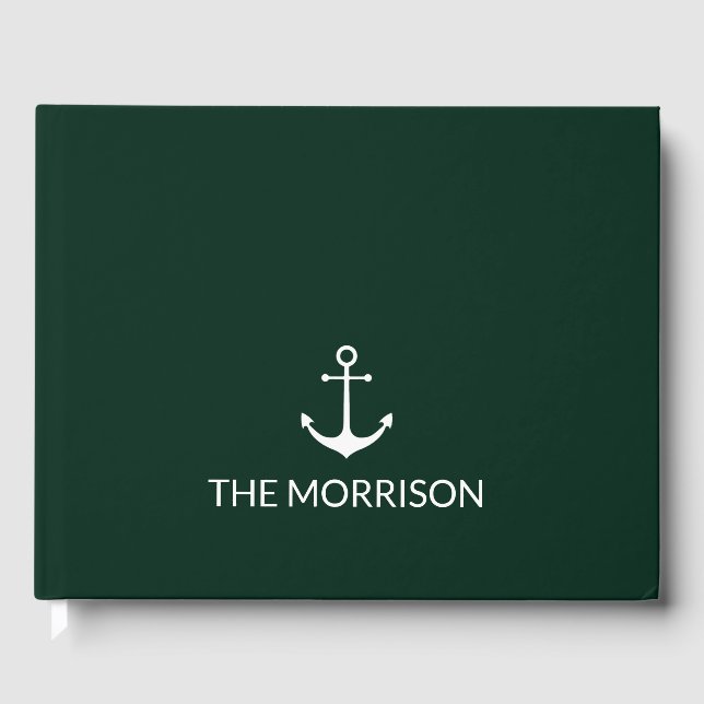 Nautical anchor dark green Custom Boat Name Guest Book (Front)