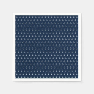 Nautical anchor dark navy blue white pattern cute napkin