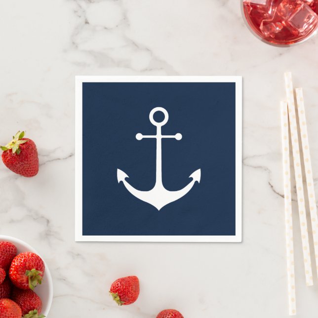 Nautical anchor dark navy white simple minimalist  napkin (Insitu)