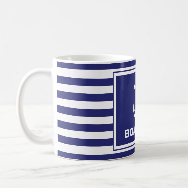 Nautical Anchor Design Navy Blue White Stripe Mug (Left)