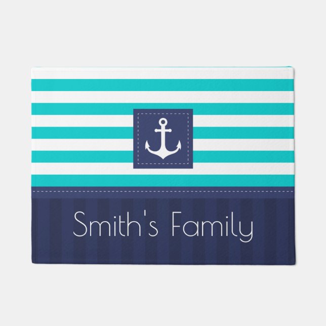 Nautical Anchor Design Personalized Family Name Doormat (Front)