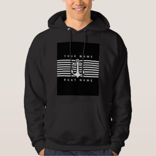 Nautical Anchor Design White Stripe Black Hoodie