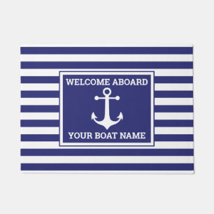 Nautical Anchor Design with Stripes Doormat