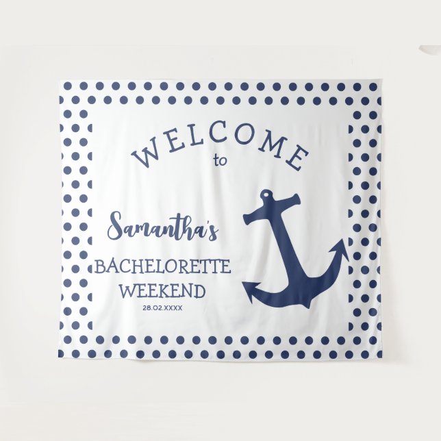 Nautical Anchor dotted Bachelorette Party Backdrop Tapestry (Front (Horizontal))