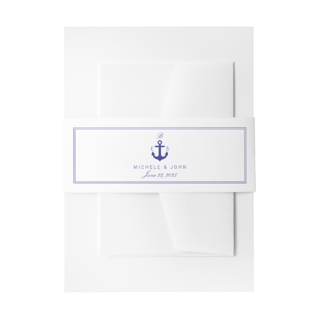 Nautical Anchor Elegant Clean Monogram Belly Bands Invitation Belly Band (Front Example)