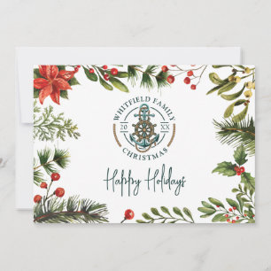 Nautical Anchor Family Beach House Christmas Holiday Card