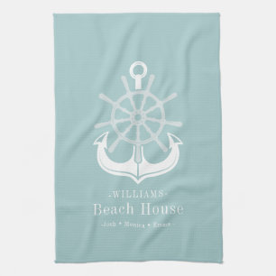 Nautical Anchor Family Name Beach House Kitchen Towel