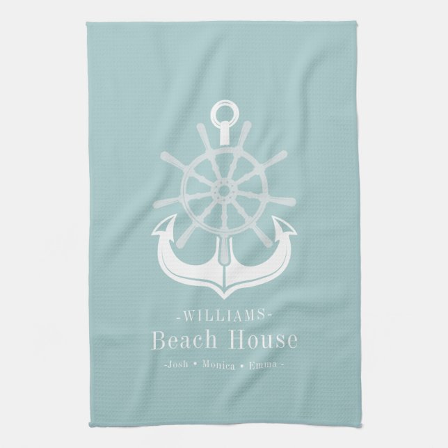 Nautical Anchor Family Name Beach House Kitchen Towel (Vertical)
