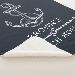 Nautical Anchor Family Name Beach or Lake House Sherpa Blanket